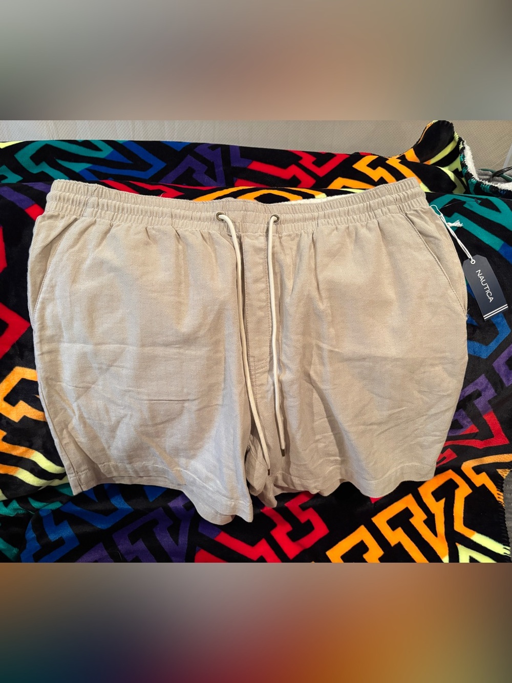 Nautica Beige Elastic Waist Drawstring Shorts